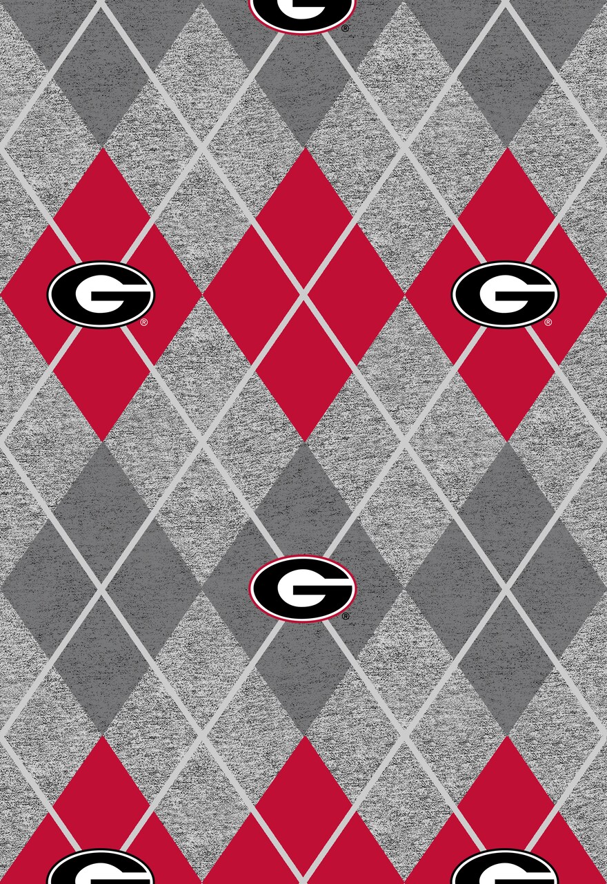 Sykel Enterprises-University of Georgia Fleece Fabric-Georgia Bulldogs Heather Argyle Fleece Blanket Fabric-Sold by the yard